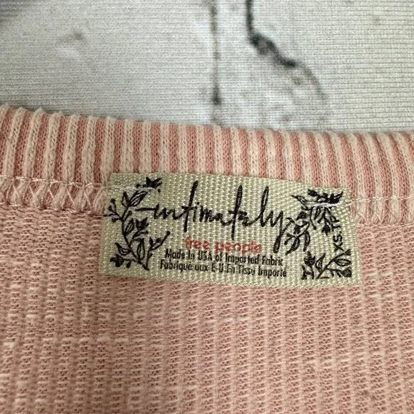 Free People Thermal Knit Top Crunched Sleeve Blouse Solid Peach Women Size XS - Picture 4 of 7